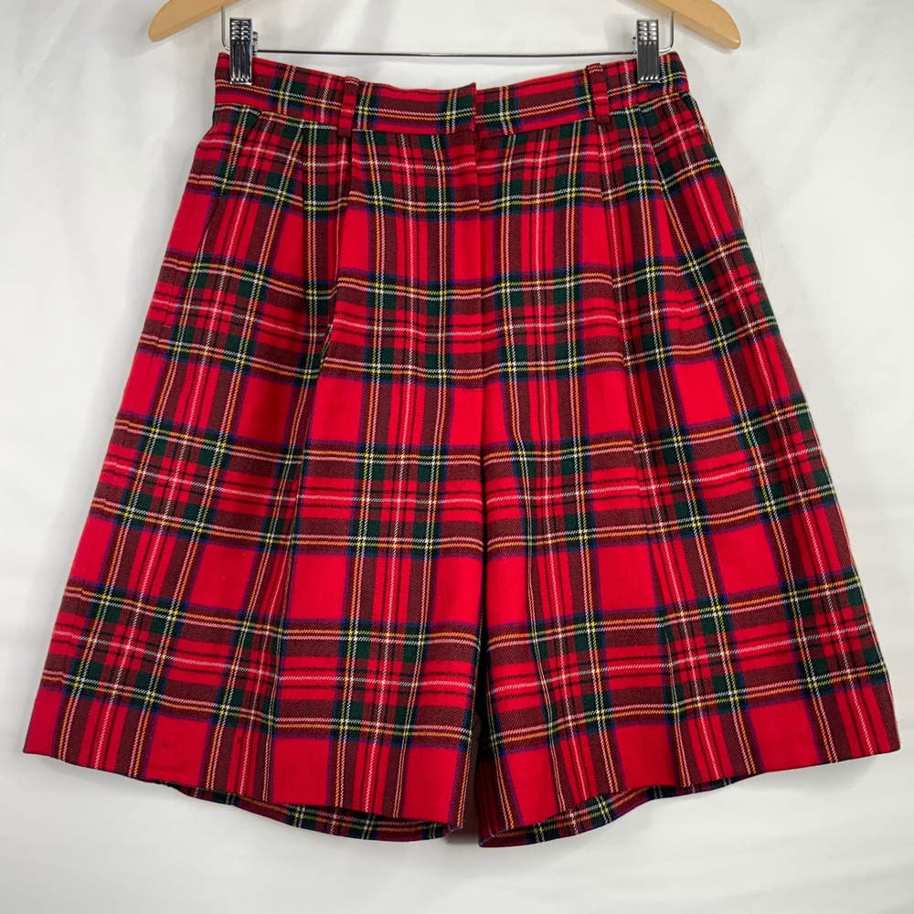 Valerie Stevens Red Plaid Wool Pleated Shorts Vintage Royal Stewart Tartan 8